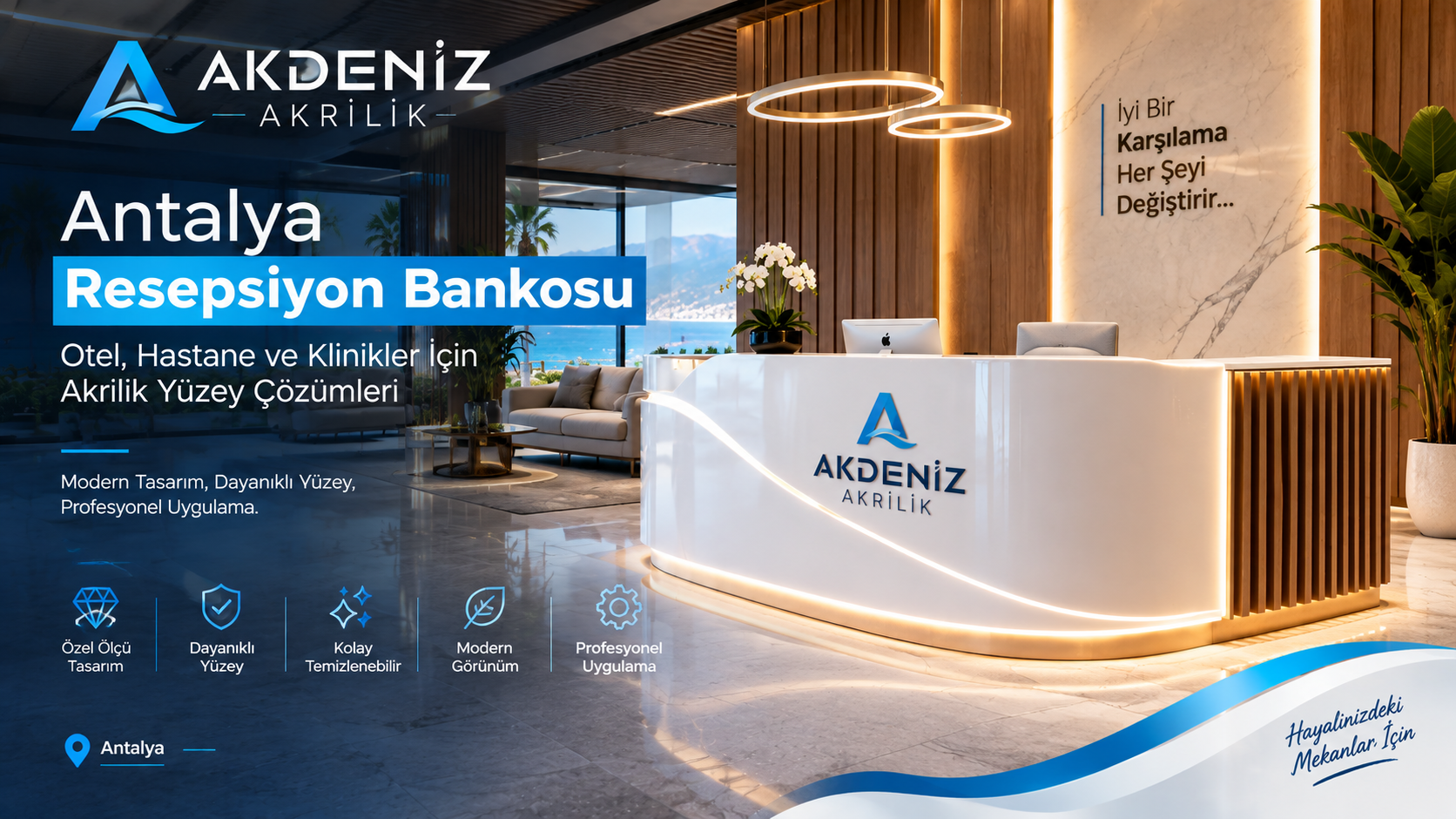 Antalya Resepsiyon Bankosu | Otel, Hastane ve Klinikler İçin Akrilik Banko